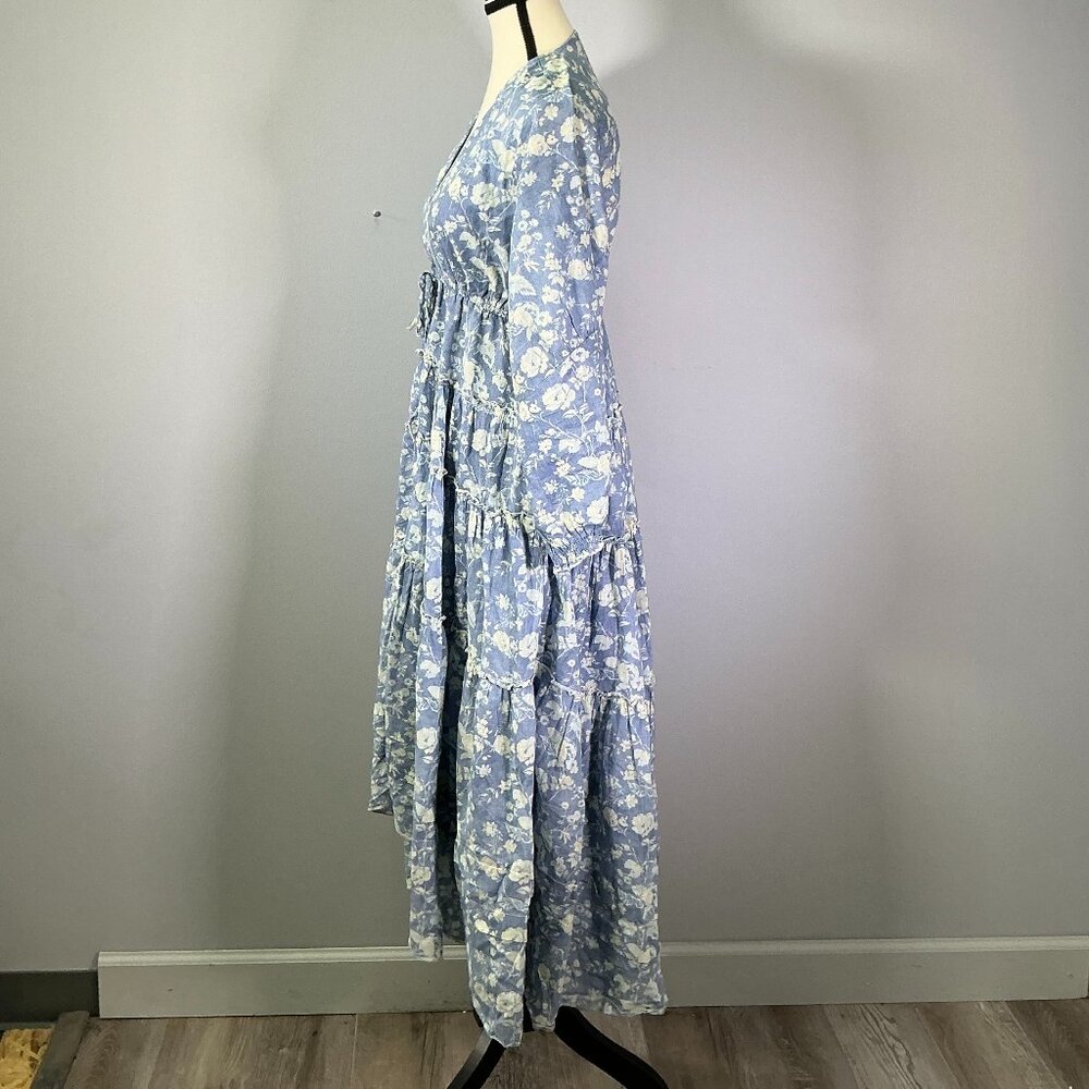 Free People Pappiet Blue Floral Tiered Midi Dress - Picture 4 of 8